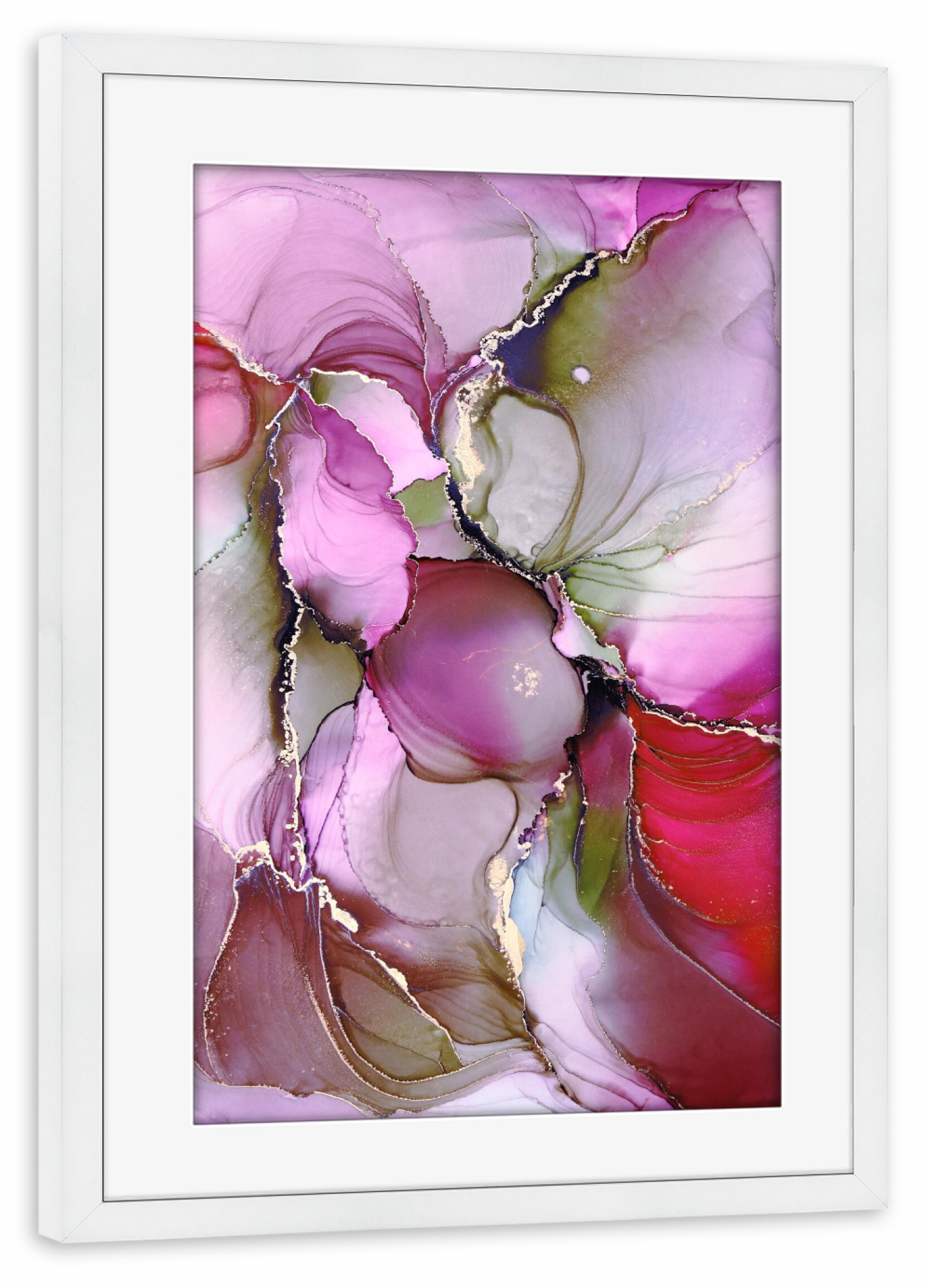 Poster mit Rahmen weiß "Delight" artboxONE - Floral,Abstrakt - Alcoholink,Alcoholinkart,Art,Abstractart,Gold,Abstract,Abstrakt,Bunt,Colorful