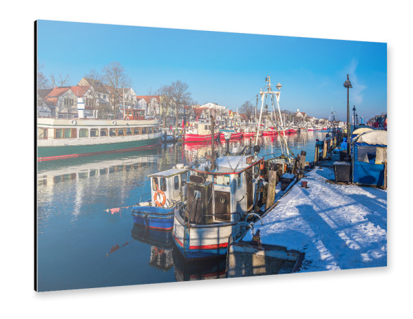 Alu-Dibond "Boote, Schnee und Alter Strom" 30x20 cm artboxONE