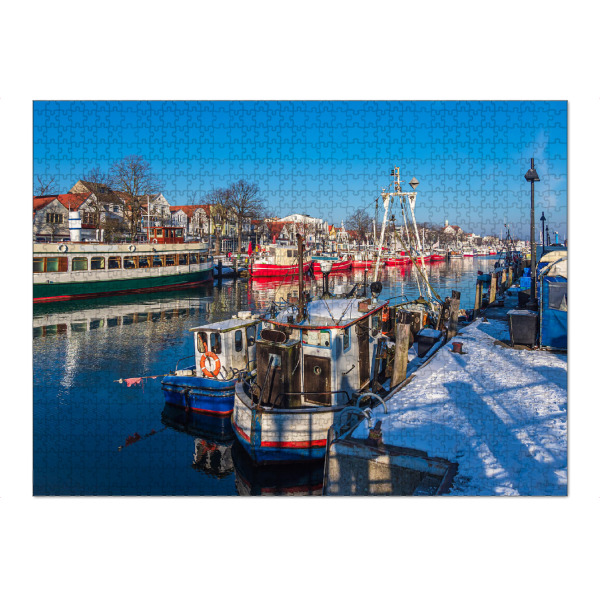Puzzle Ravensburger "Boote, Schnee und Alter Strom" artboxONE - Natur,Reise,Architektur,Reise / Strand und Meer