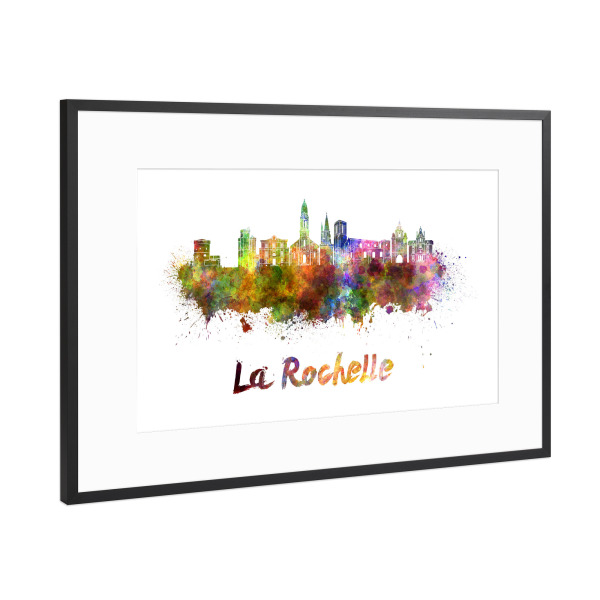 Poster mit Rahmen Schwarz (Metallic) "LA ROCHELLE skyline in watercolor" artboxONE - Städte,Abstrakt,Architektur