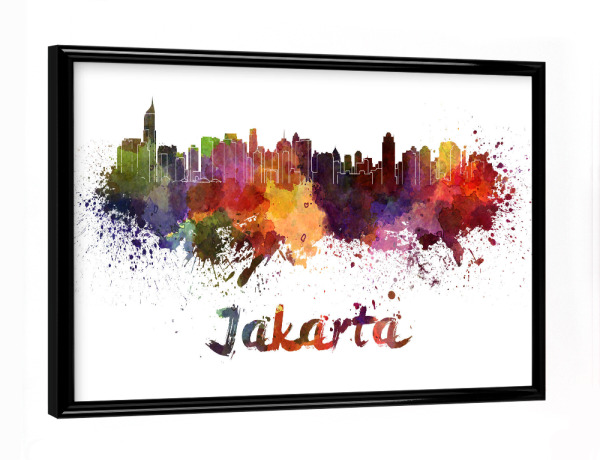 Poster mit schwarzem Rahmen "JAKARTA skyline in watercolor" artboxONE - Städte,Abstrakt,Architektur