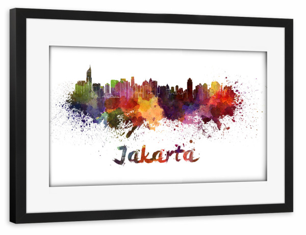 Poster mit Rahmen schwarz "JAKARTA skyline in watercolor" artboxONE - Städte,Abstrakt,Architektur