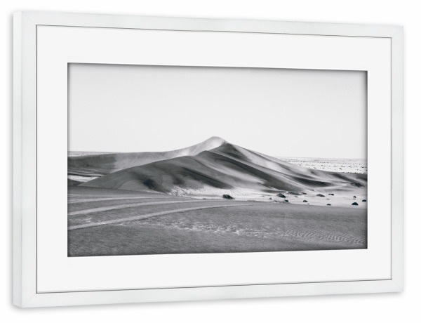Poster mit Rahmen weiß "Namib Düne schwarzweiß" artboxONE - Reise,Schwarzweiß,Reise / Afrika,Reise / Länder