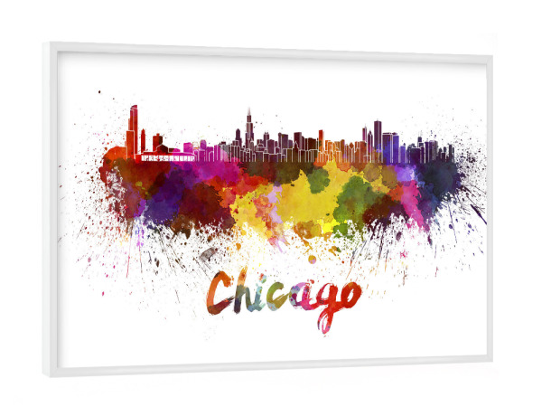 Poster mit weißem Rahmen "CHICAGO skyline in watercolor-b" artboxONE - Städte,Reise,Abstrakt,Architektur