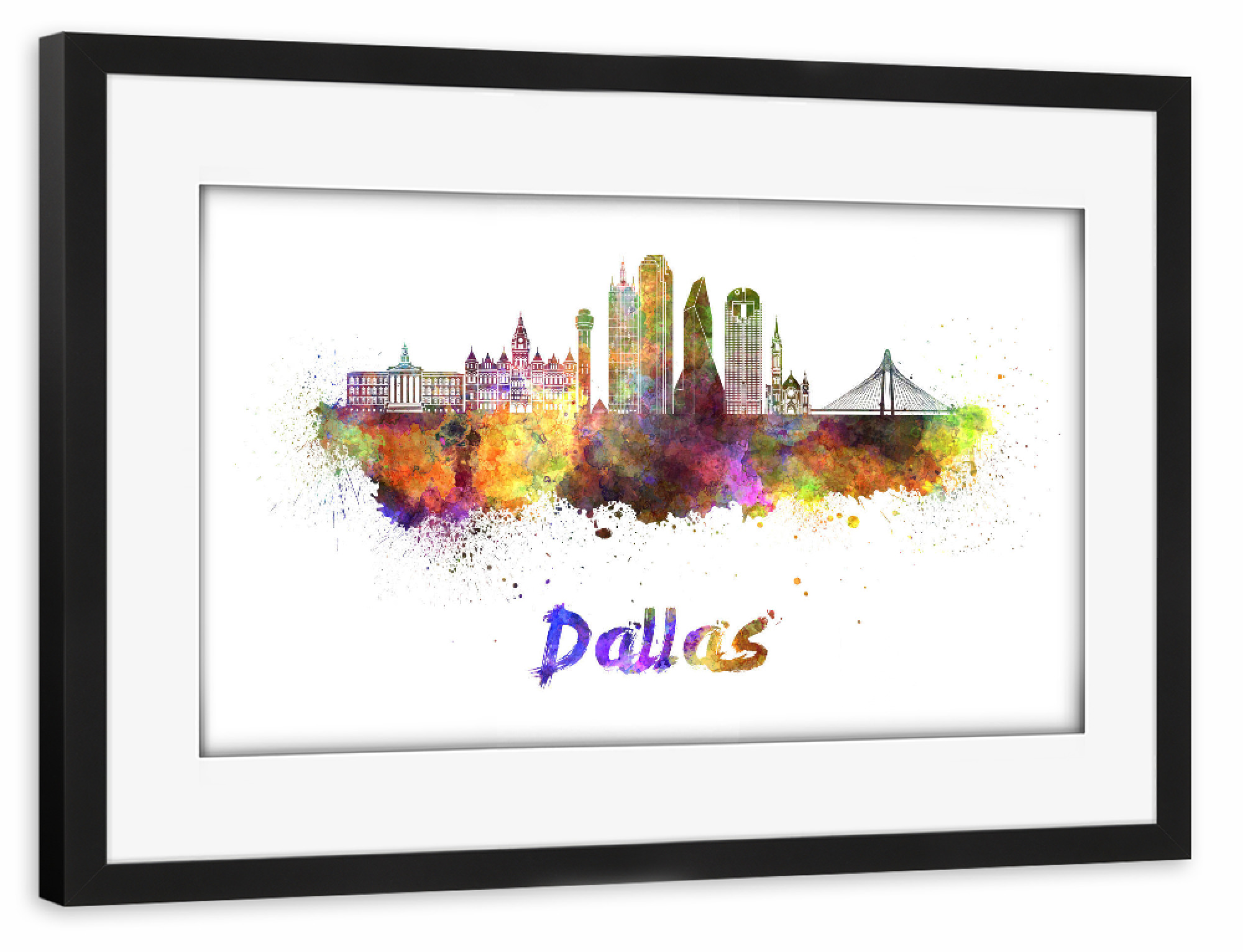 Poster mit Rahmen schwarz "DALLAS v2 skyline in watercolor" artboxONE - Städte,Abstrakt,Architektur