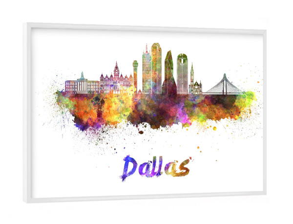 Poster mit weißem Rahmen "DALLAS v2 skyline in watercolor" artboxONE - Städte,Abstrakt,Architektur