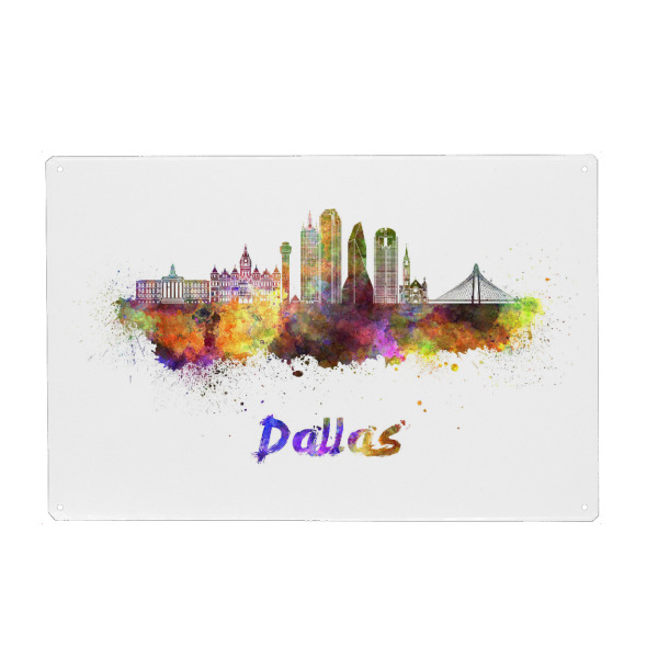 Holzbild "DALLAS v2 skyline in watercolor" artboxONE - Städte,Abstrakt,Architektur