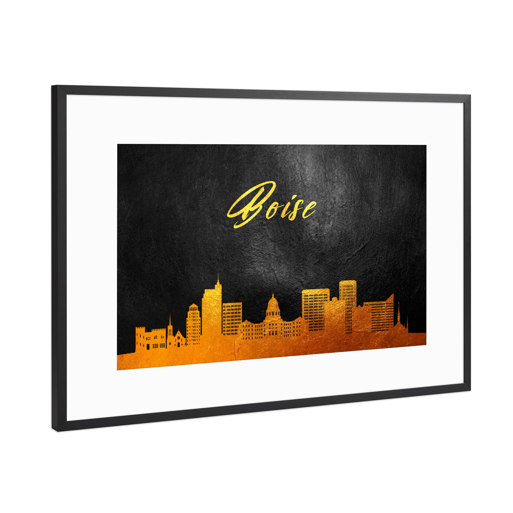 Poster mit Rahmen Schwarz (Metallic) "Boise Idaho Gold Skyline" artboxONE - Städte - Boise,Idaho,Gold,Skyline,City,Stadt