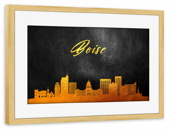 Poster mit Rahmen kiefer "Boise Idaho Gold Skyline" artboxONE - Städte - Boise,Idaho,Gold,Skyline,City,Stadt