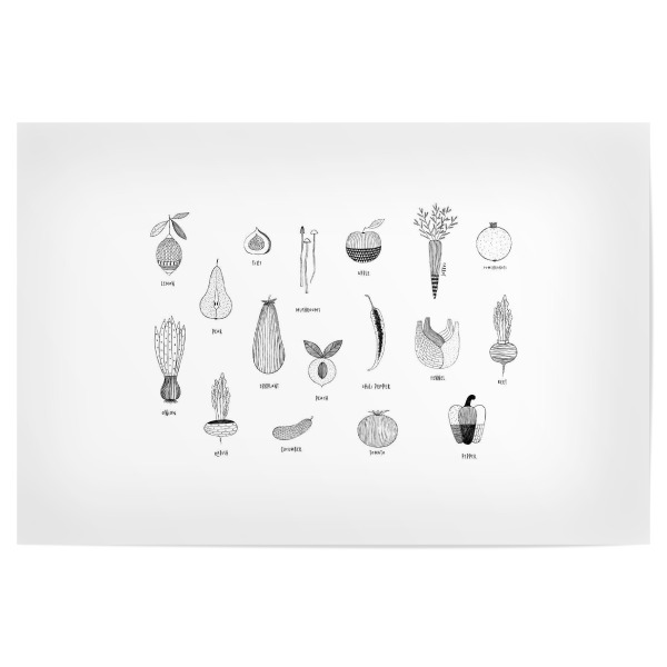 Poster 30x20 cm "Fruits vegetables handmade style" artboxONE - Für Kinder,Essen & Trinken,Für Mama,Für Papa,Essen & Trinken / Obst & Gemüse