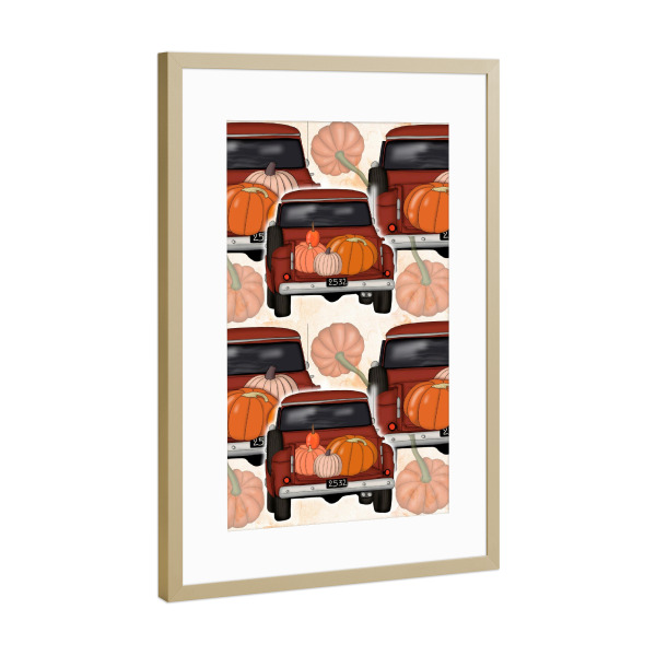 Poster mit Rahmen Gold "Pumpkin Truck Pattern" artboxONE - Automobile,Essen & Trinken / Obst & Gemüse,Festivals,Halloween