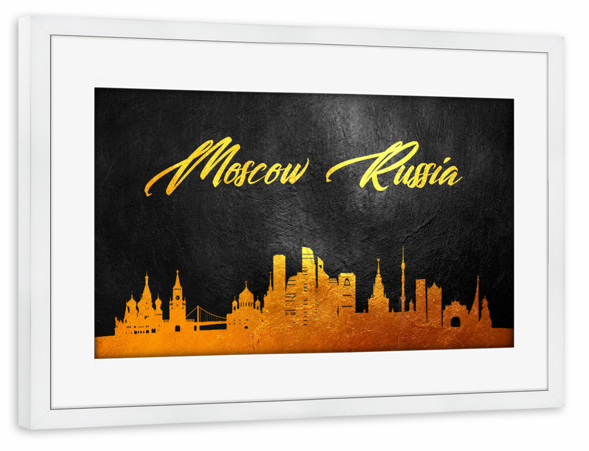 Poster mit Rahmen weiß "Moscow Russia Gold Skyline" artboxONE - Städte - Moscow,Russia,Gold,Skyline,City,Stadt