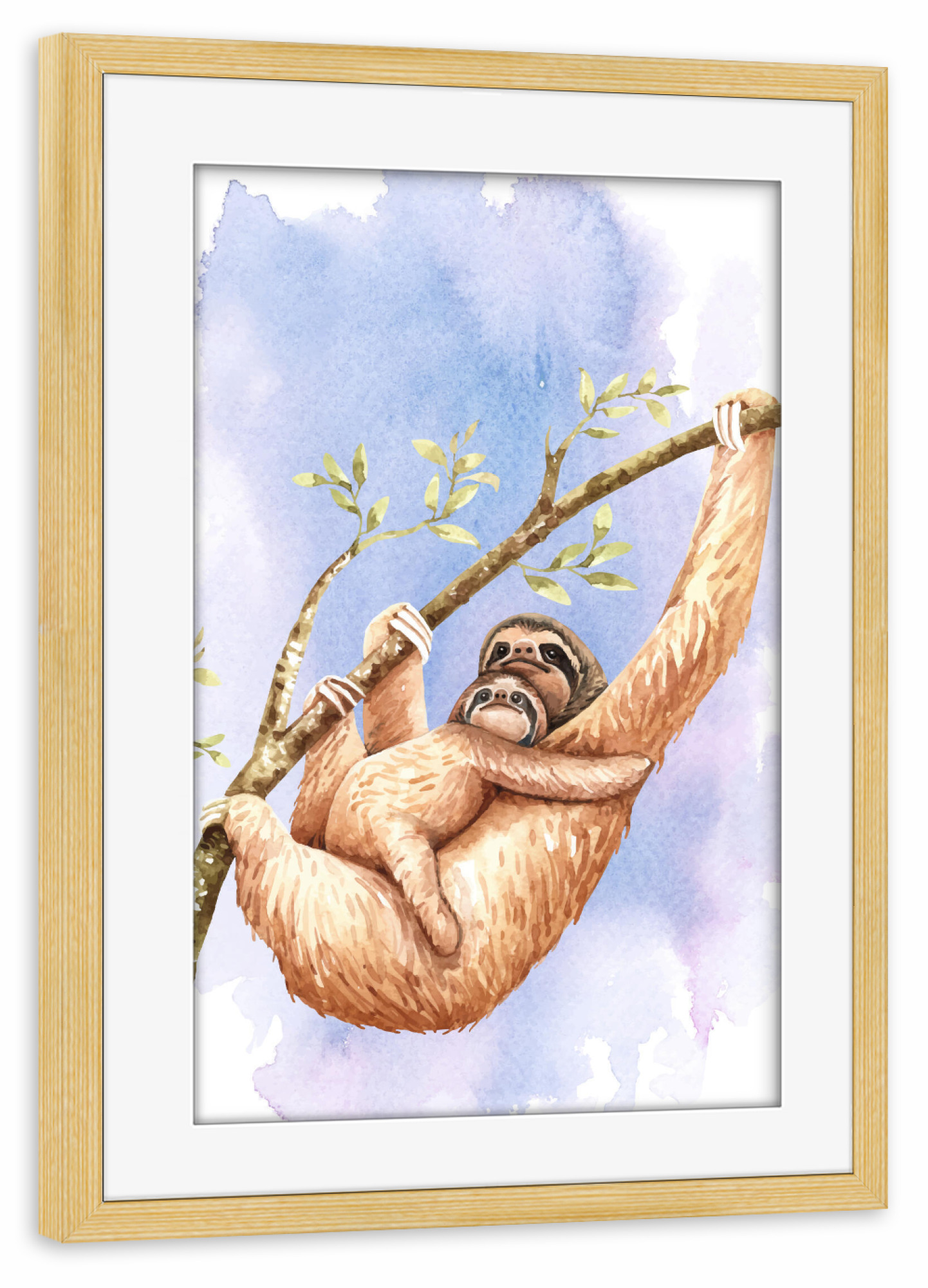 Poster mit Rahmen kiefer "Faultier und junges am Ast" artboxONE - Natur,Tiere