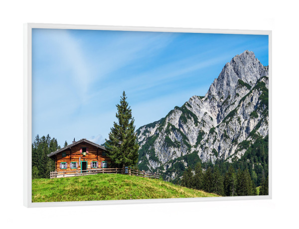 Poster mit weißem Rahmen "Berg, Hütte und Wiese" artboxONE - Natur,Reise,Reise / Länder