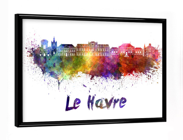 Poster mit schwarzem Rahmen "LE HAVRE skyline in watercolor-h" artboxONE - Städte,Abstrakt,Architektur