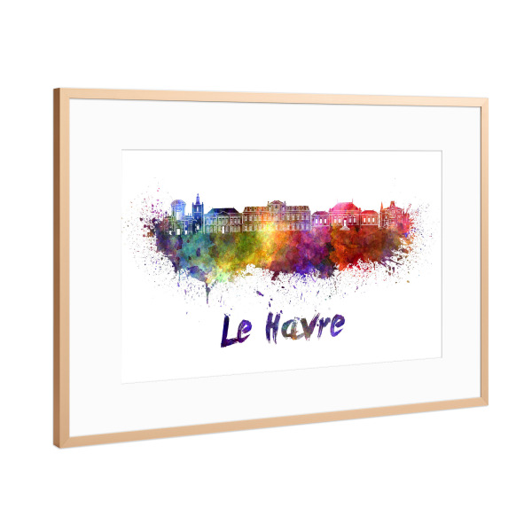 Poster mit Rahmen Kupfer "LE HAVRE skyline in watercolor-h" artboxONE - Städte,Abstrakt,Architektur