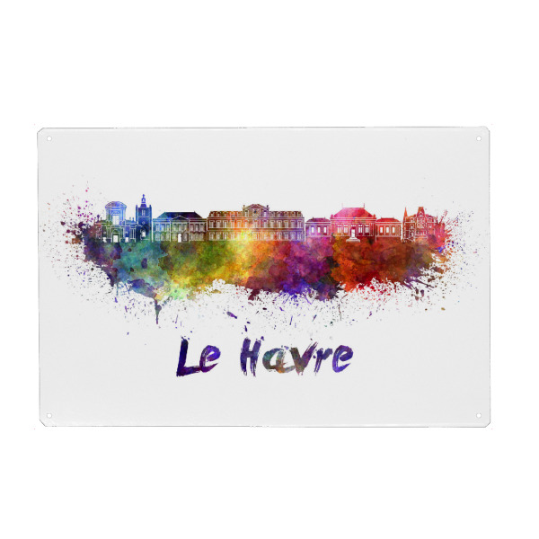 Metall Poster "LE HAVRE skyline in watercolor-h" artboxONE - Städte,Abstrakt,Architektur