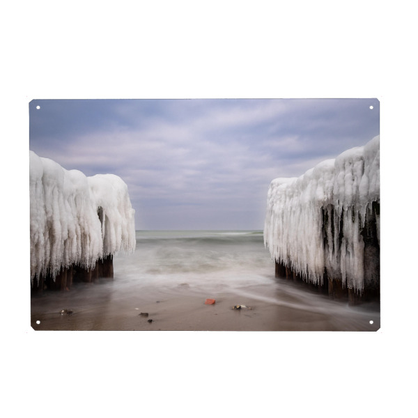 Metall Poster "Buhnen, Eis und Ostsee" artboxONE - Natur,Reise,Reise / Strand und Meer