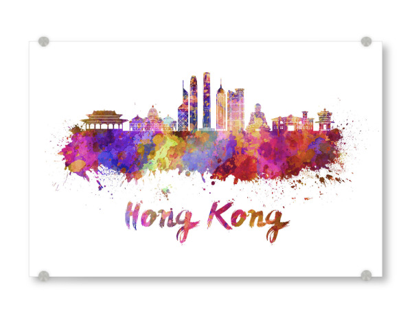 Acrylglasbild "HONG KONG skyline in watercolor-d" artboxONE - Städte,Abstrakt,Architektur