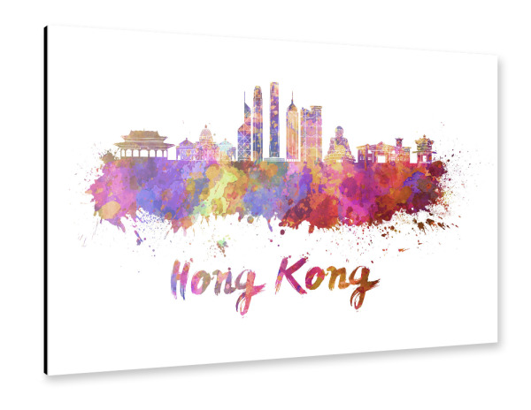 Alu-Dibond "HONG KONG skyline in watercolor-d" 30x20 cm artboxONE