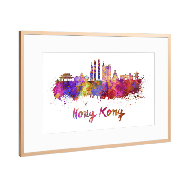 Poster mit Rahmen Kupfer "HONG KONG skyline in watercolor-d" artboxONE - Städte,Abstrakt,Architektur