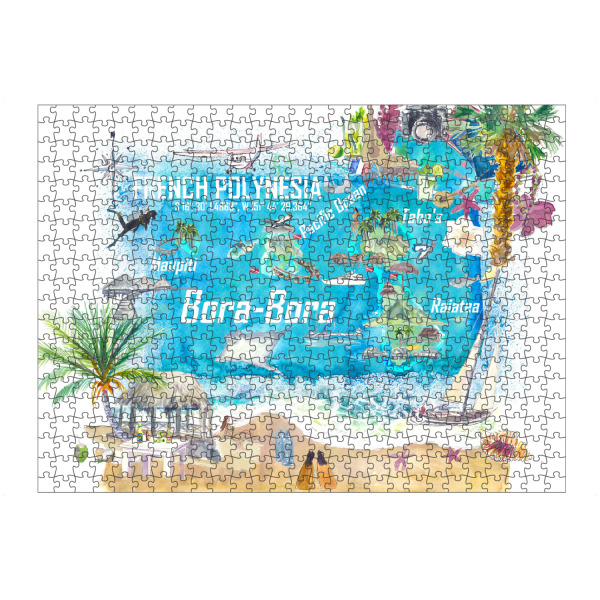 artboxONE Puzzle "Bora Bora Illustrated Travel Map" artboxONE - Reise,Reise / Strand und Meer,Kartografie
