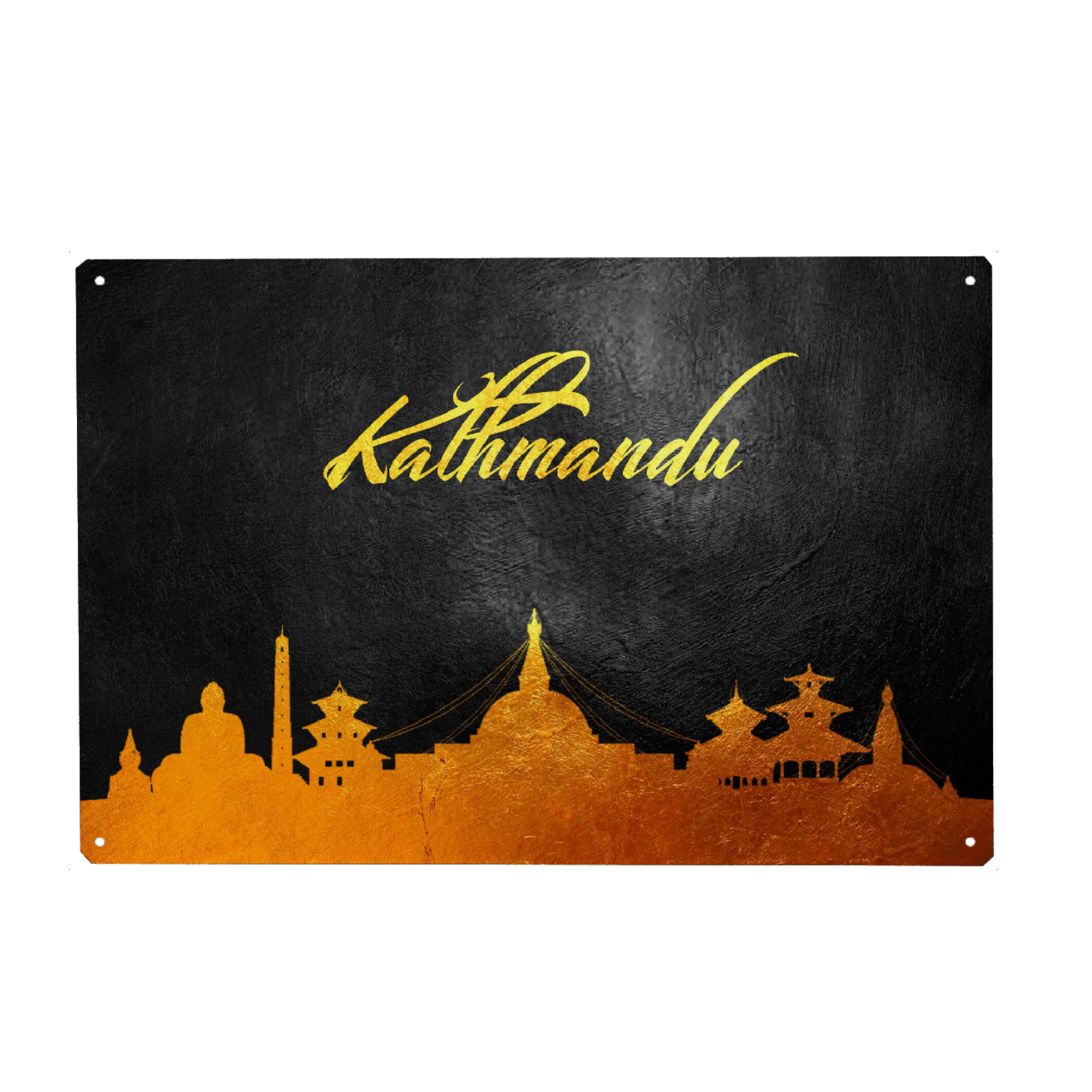 Metall Poster "Kathmandu Nepal Gold Skyline" artboxONE - Städte - Kathmandu,Nepal,Gold,Skyline,City,Stadt - Blechschild