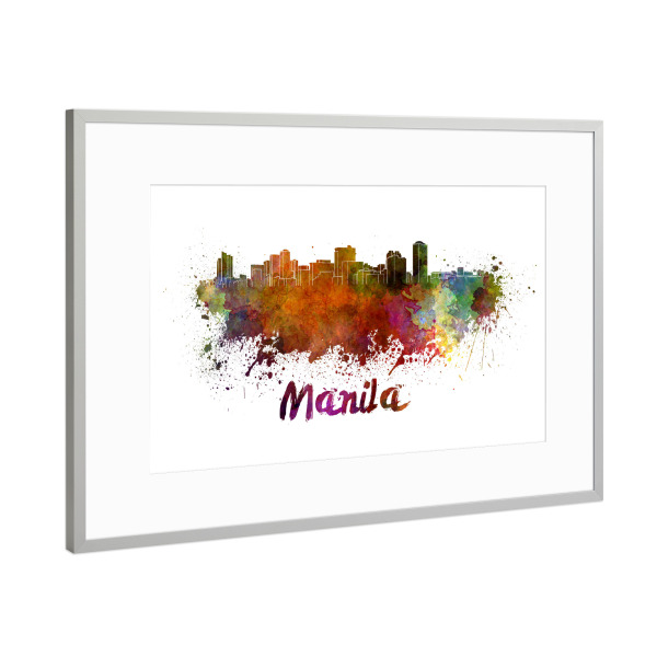 Poster mit Rahmen Silber "MANILA skyline in watercolor-b" artboxONE - Städte,Abstrakt,Architektur