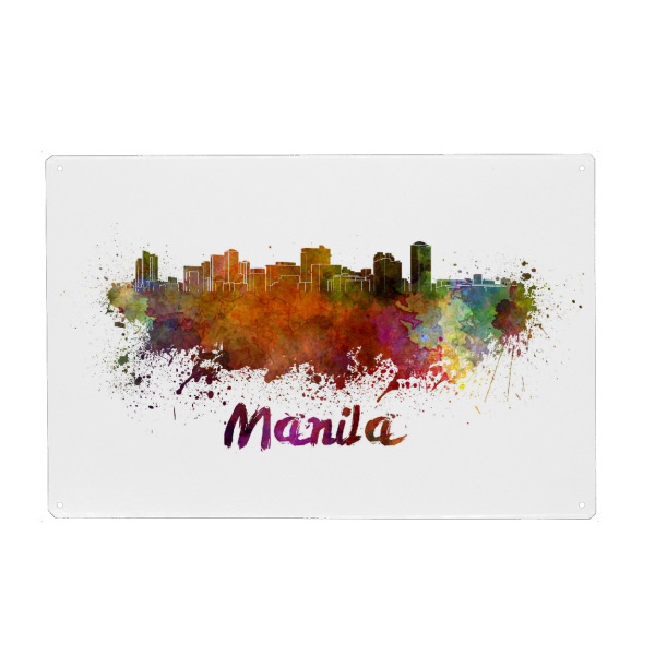 Holzbild "MANILA skyline in watercolor-b" artboxONE - Städte,Abstrakt,Architektur