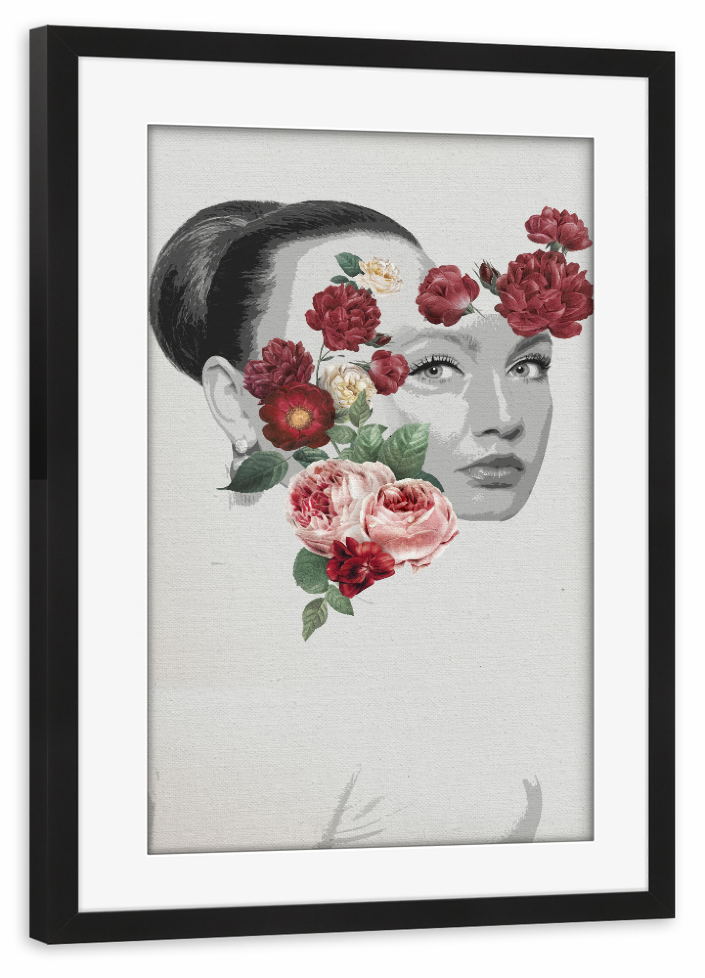 Poster mit Rahmen schwarz "Facing Flowers I" artboxONE - Floral,Menschen - Woman,Feminine,Abstract,Floral,Girl,Lady,Frau,Female,Blumen,Flowers,Collage