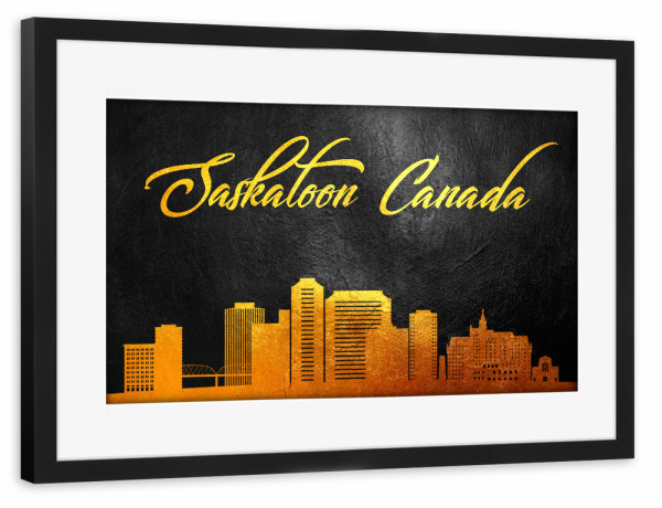 Poster mit Rahmen schwarz "Saskatoon Canada Gold Skyline" artboxONE - Städte - Saskatoon,Canada,Gold,Skyline,City,Stadt