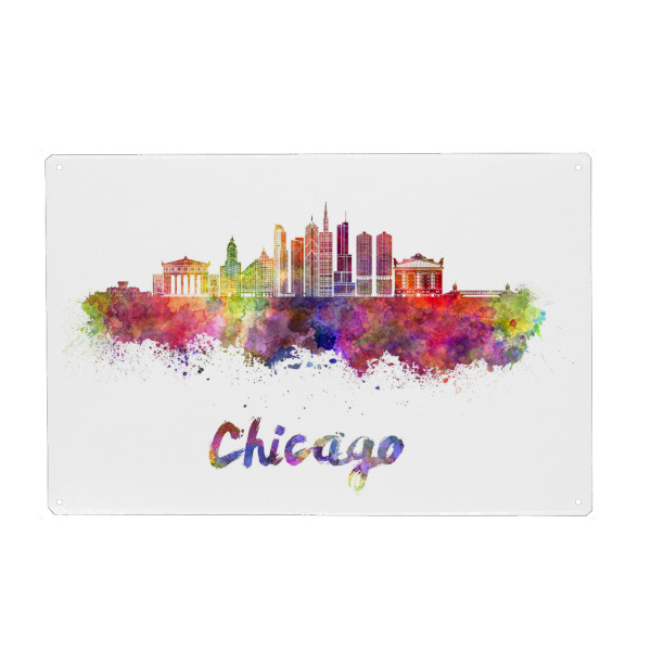 Metall Poster "CHICAGO skyline in watercolor-c" artboxONE - Städte,Reise,Abstrakt,Architektur