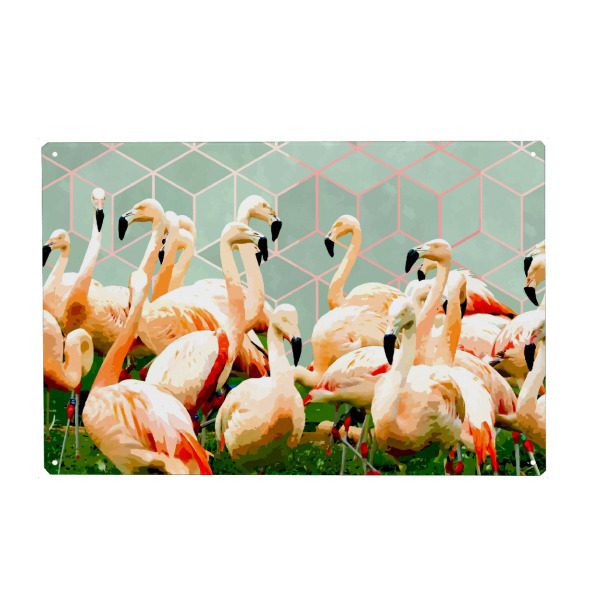 Holzbild "Flamingle Abstract Digital" artboxONE - Tiere,Geometrie