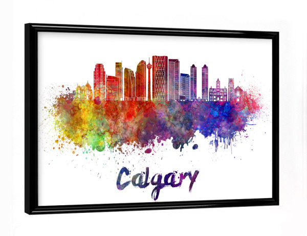 Poster mit schwarzem Rahmen "CALGARY skyline in watercolor-c" artboxONE - Städte,Reise,Abstrakt,Architektur