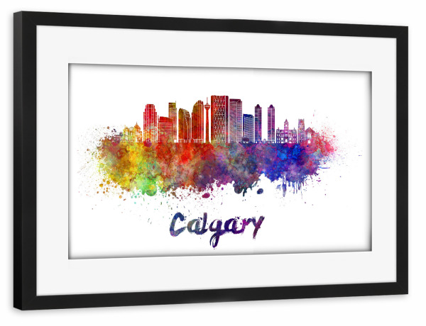 Poster mit Rahmen schwarz "CALGARY skyline in watercolor-c" artboxONE - Städte,Reise,Abstrakt,Architektur