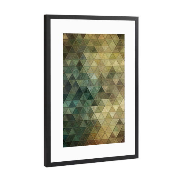 Poster mit Rahmen Schwarz (Metallic) "Mosaic green yeelow brown" artboxONE - Abstrakt,Geometrie