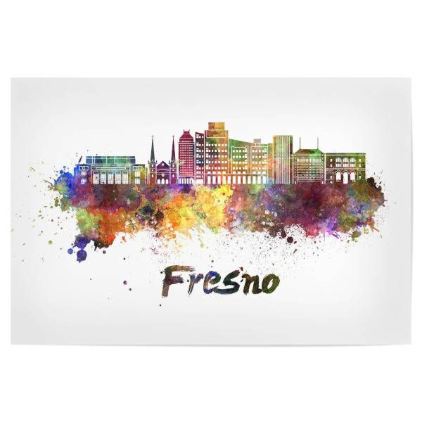 Poster 30x20 cm "FRESNO" artboxONE - Städte,Abstrakt,Architektur - Skyline,Monuments,Panoramic,Travel,Tourism,Watercolor,City,Stadt,Bunt,Colorful