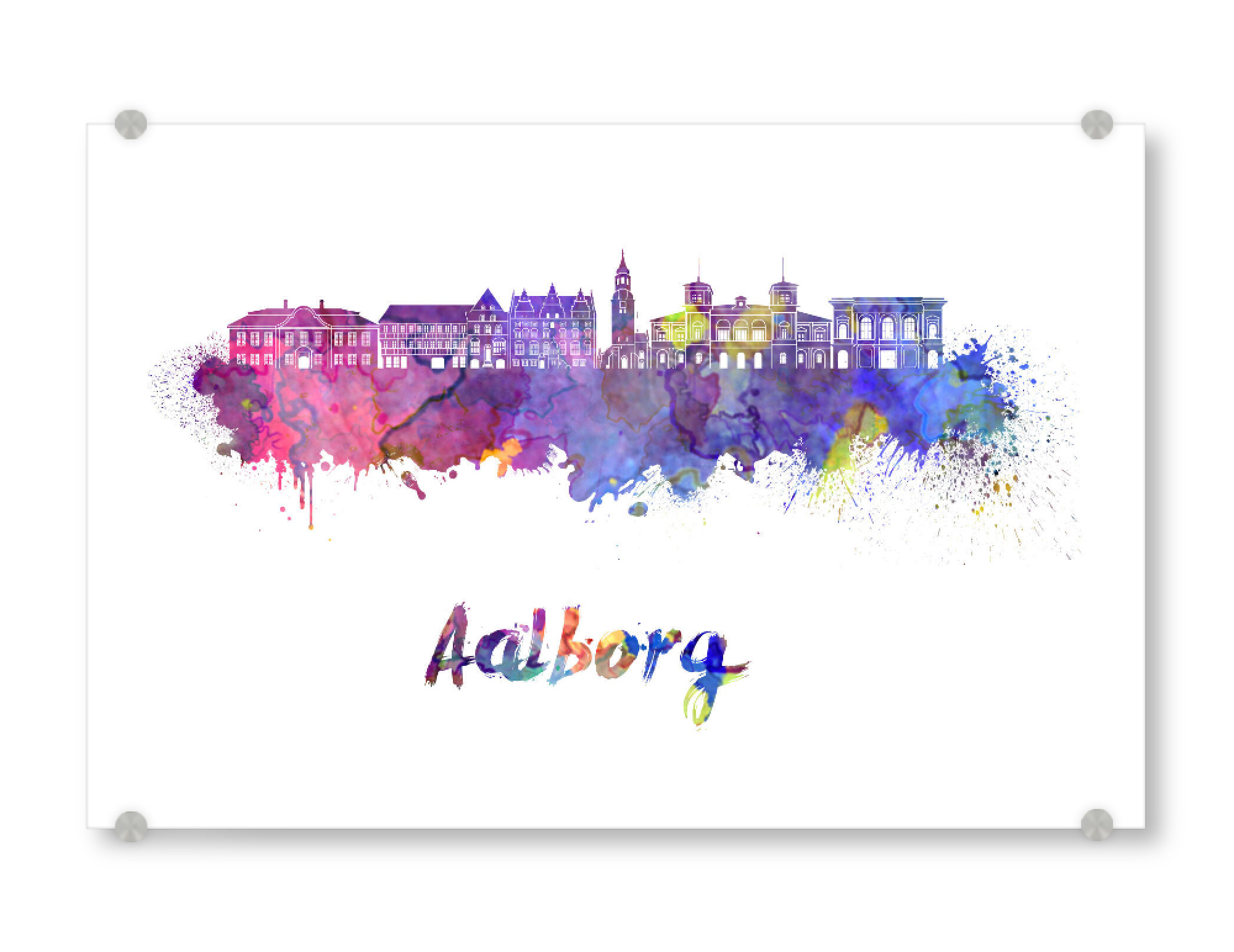 Acrylglasbild "AALBORG skyline in watercolor-b" artboxONE - Städte,Reise - Skyline,Monuments,Travel,Tourism,Panoramic,City,Bunt,Colorful,Stadt