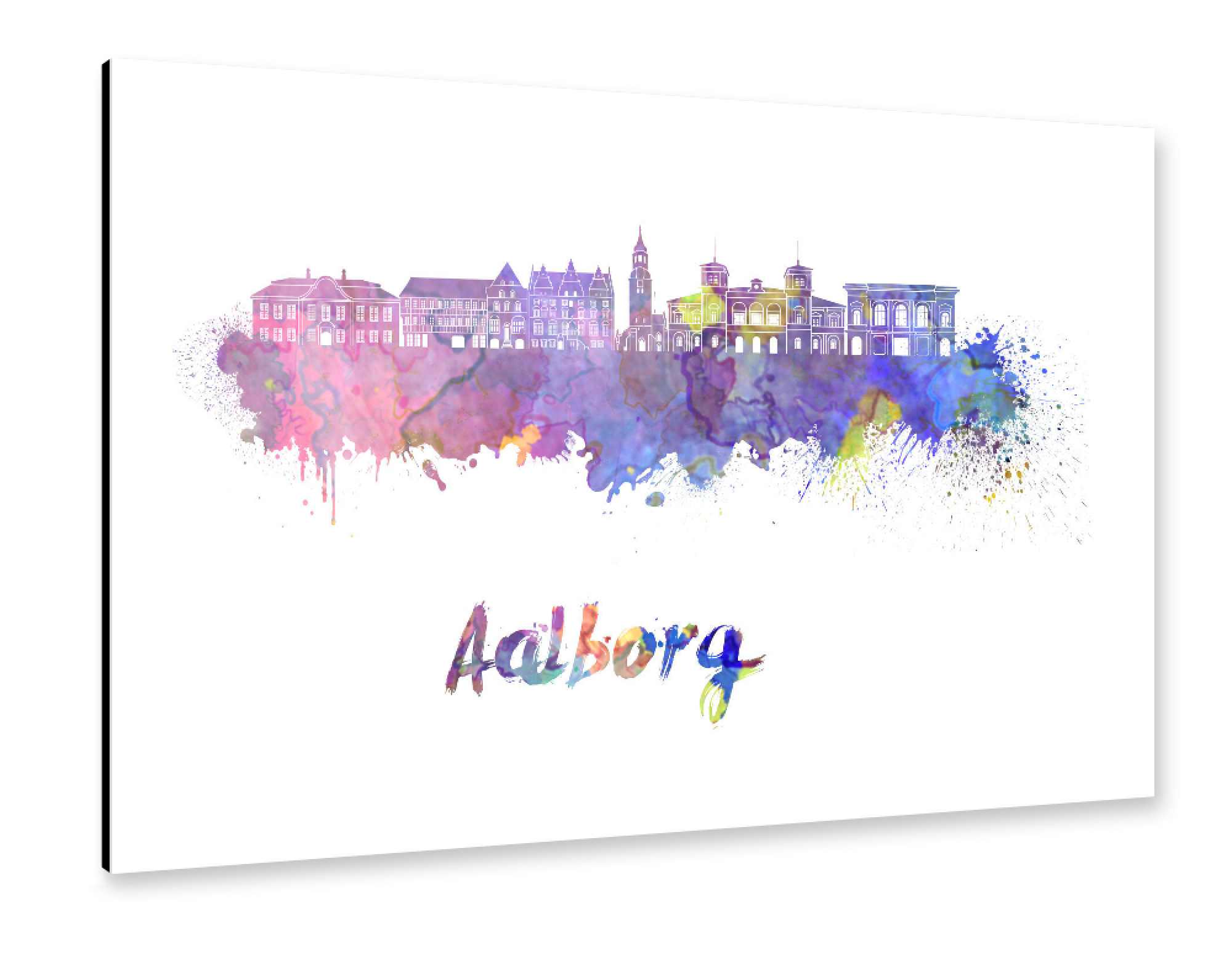 Alu-Dibond "AALBORG skyline in watercolor-b" 30x20 cm artboxONE