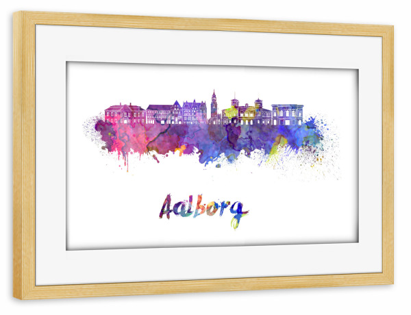 Poster mit Rahmen kiefer "AALBORG skyline in watercolor-b" artboxONE - Städte,Reise