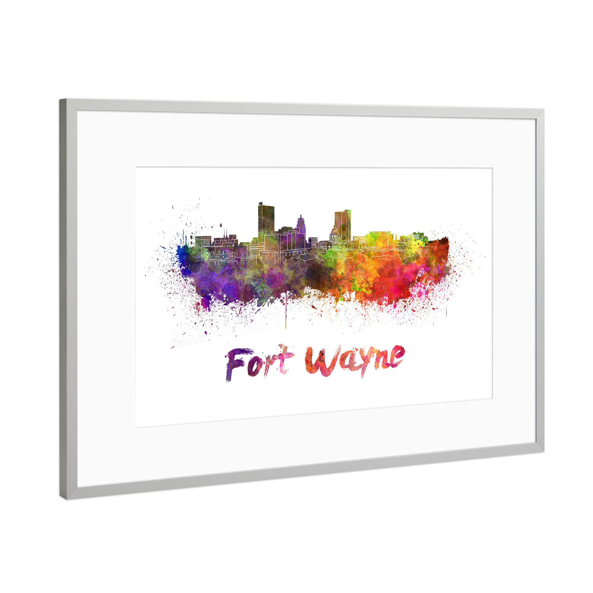 Poster mit Rahmen Silber "FORT WAYNE skyline" artboxONE - Städte,Abstrakt,Architektur