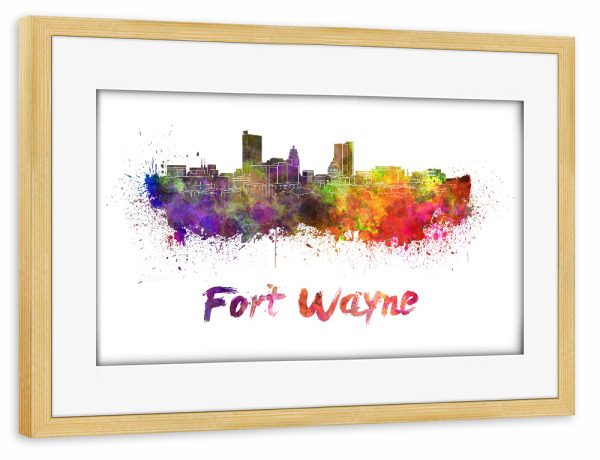 Poster mit Rahmen kiefer "FORT WAYNE skyline" artboxONE - Städte,Abstrakt,Architektur