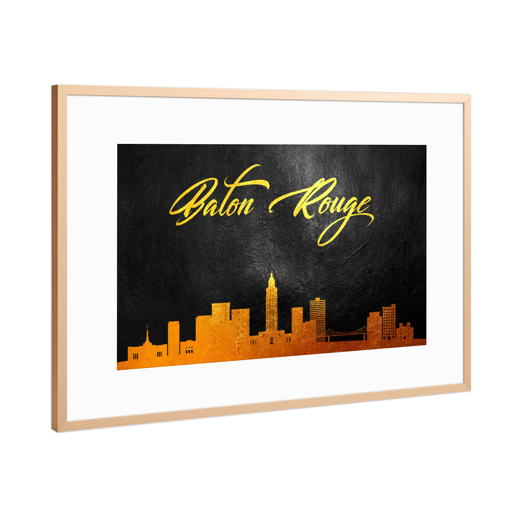Poster mit Rahmen Kupfer "Baton Rouge Louisiana Gold" artboxONE - Städte - Baton rouge,Louisiana,Gold,Skyline,City,Stadt