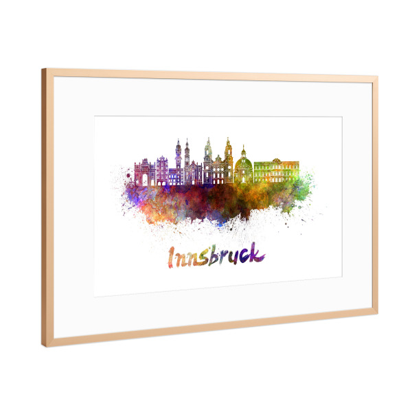 Poster mit Rahmen Kupfer "INNSBRUCK skyline in watercolor-b" artboxONE - Städte,Abstrakt,Architektur