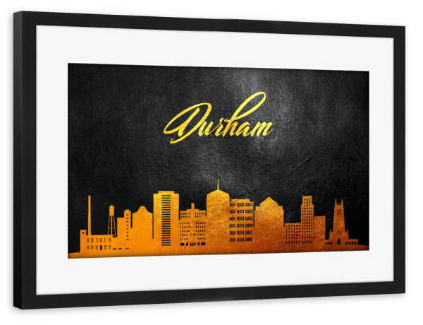Poster mit Rahmen schwarz "Durham North Carolina Gold" artboxONE - Städte - Durham,North carolina,Gold,Skyline,City,Stadt