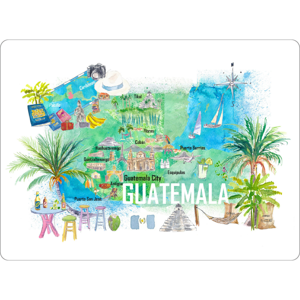 Tischset "Guatemala Illustrated Travel Map" artboxONE - Reise,Reise / Strand und Meer,Reise / Länder,Kartografie