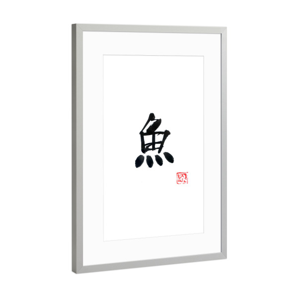 Poster mit Rahmen Silber "Fish (white)" artboxONE - Typografie,Buchstaben
