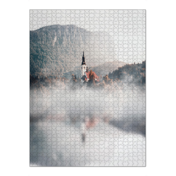Puzzle Ravensburger "Morning fog" artboxONE - Natur,Reise - Bled,Kirche,See,Nebel,Fog,Mood,Slovenia,Lake,Slowenien,Natur,Nature,Reise,Travel,Church