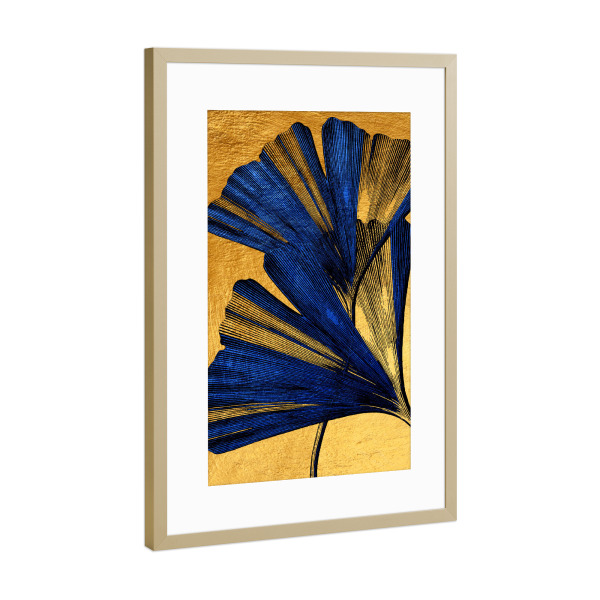 Poster mit Rahmen Gold "Ginko gold and blue" artboxONE - Natur,Floral