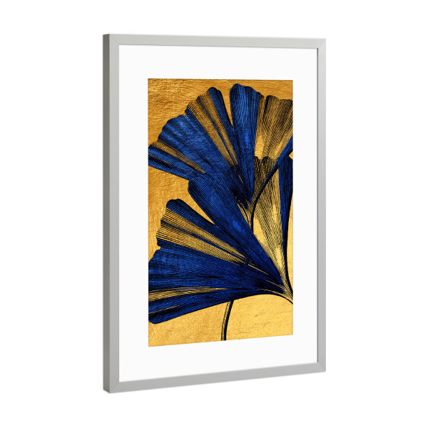 Poster mit Rahmen Silber "Ginko gold and blue" artboxONE - Natur,Floral